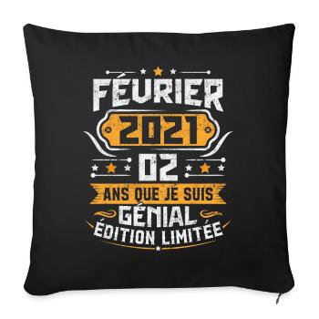 Rétro Cadeau D'anniversaire 2 Ans Février 2021 - Housse de coussin décorative 45 x 45 cm - noir - Devant