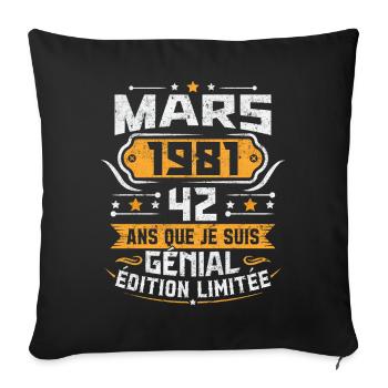Rétro Cadeau D'anniversaire 42 Ans Mars 1981 - Housse de coussin décorative 45 x 45 cm - noir - Devant