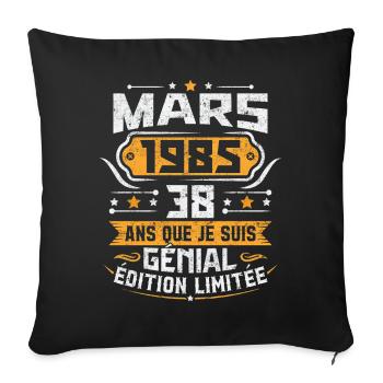 Rétro Cadeau D'anniversaire 38 Ans Mars 1985 - Housse de coussin décorative 45 x 45 cm - noir - Devant