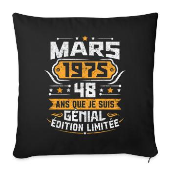 Rétro Cadeau D'anniversaire 48 Ans Mars 1975 - Housse de coussin décorative 45 x 45 cm - noir - Devant