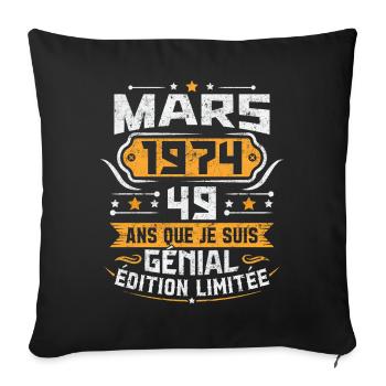 Rétro Cadeau D'anniversaire 49 Ans Mars 1974 - Housse de coussin décorative 45 x 45 cm - noir - Devant