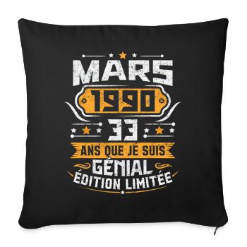 Rétro Cadeau D'anniversaire 33 Ans Mars 1990 - Housse de coussin décorative 45 x 45 cm - noir - Devant
