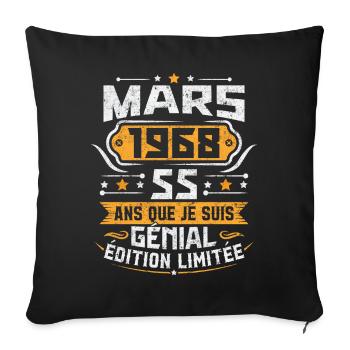 Rétro Cadeau D'anniversaire 55 Ans Mars 1968 - Housse de coussin décorative 45 x 45 cm - noir - Devant