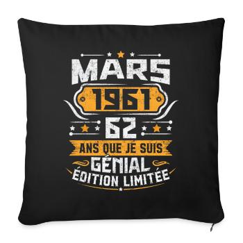 Rétro Cadeau D'anniversaire 62 Ans Mars 1961 - Housse de coussin décorative 45 x 45 cm - noir - Devant