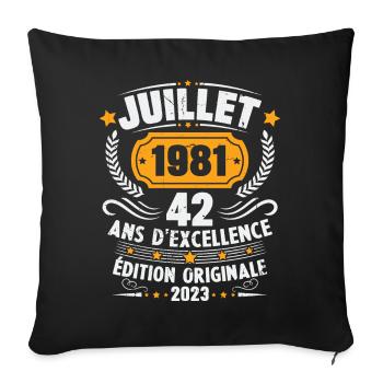 Vintage 1981 Juillet Cadeau D'anniversaire 42 Ans - Housse de coussin décorative 45 x 45 cm - noir - Devant