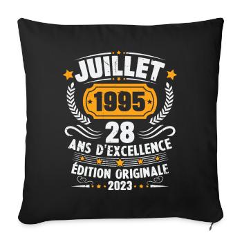 Vintage 1995 Juillet Cadeau D'anniversaire 28 Ans - Housse de coussin décorative 45 x 45 cm - noir - Devant