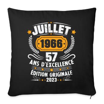 Vintage 1966 Juillet Cadeau D'anniversaire 57 Ans - Housse de coussin décorative 45 x 45 cm - noir - Devant