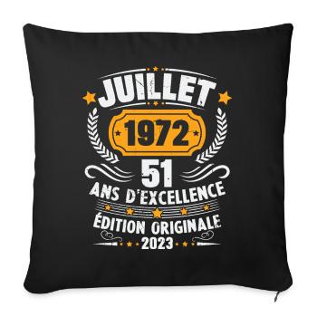 Vintage 1972 Juillet Cadeau D'anniversaire 51 Ans - Housse de coussin décorative 45 x 45 cm - noir - Devant
