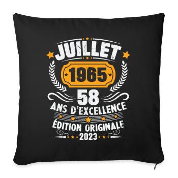 Vintage 1965 Juillet Cadeau D'anniversaire 58 Ans - Housse de coussin décorative 45 x 45 cm - noir - Devant