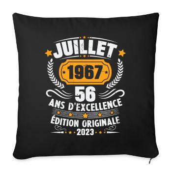 Vintage 1967 Juillet Cadeau D'anniversaire 56 Ans - Housse de coussin décorative 45 x 45 cm - noir - Devant