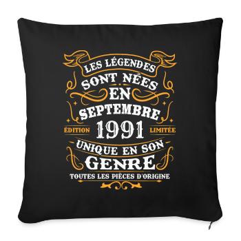 Vintage septembre 1991 cadeau anniversaire rétro - Housse de coussin décorative 45 x 45 cm - noir - Devant