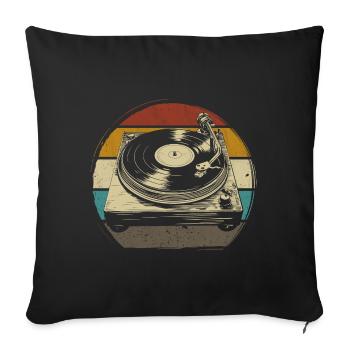 vinyle vinyle musique platine rétro - Housse de coussin décorative 45 x 45 cm - noir - Devant