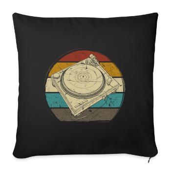 vinyle vinyle musique platine rétro - Housse de coussin décorative 45 x 45 cm - noir - Devant