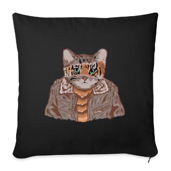 Visage de chat sur les humains - Housse de coussin décorative 45 x 45 cm - noir - Devant