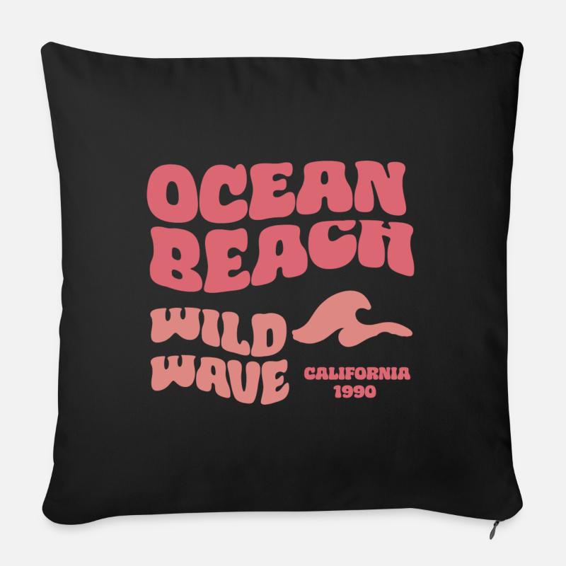 Ocean Beach - Retro Schrift Strand Welle Meer - Sofakissenbezug 45 x 45 cm - Schwarz