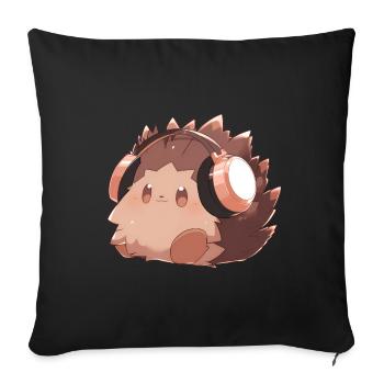 Niedlicher Igel mit Kopfhörern - Sofakissenbezug 45 x 45 cm - Schwarz - Vorne