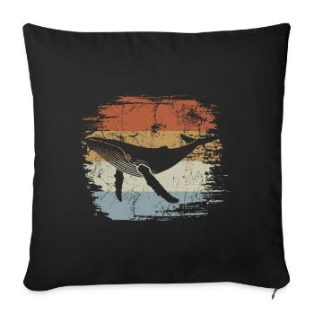 Baleine - baleine à bosse - rétro - cadeau - Housse de coussin décorative 45 x 45 cm - noir - Devant