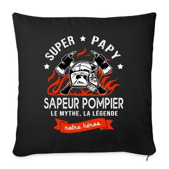 super papy sapeurs pompiers cadeau papi pompier - Housse de coussin décorative 45 x 45 cm - noir - Devant