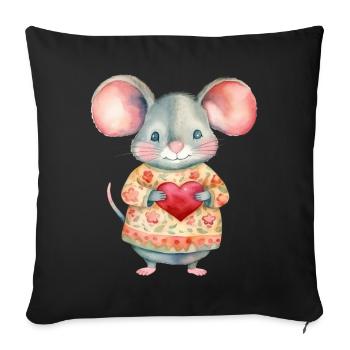Niedliche & süße Maus mit Herz Liebe - Sofakissenbezug 45 x 45 cm - Schwarz - Vorne