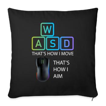 WASD Aim Gaming Zocken Videospiel, PC, Computer - Sofakissenbezug 45 x 45 cm - Schwarz - Vorne