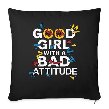 Une bonne fille avec une mauvaise attitude - Housse de coussin décorative 45 x 45 cm - noir - Devant