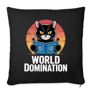 World domination – cat with big plans - Sofa pillowcase 17,3'' x 17,3'' (45 x 45 cm) - black - Front
