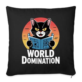 World domination – cat with big plans - Sofa pillowcase 17,3'' x 17,3'' (45 x 45 cm) - black - Front