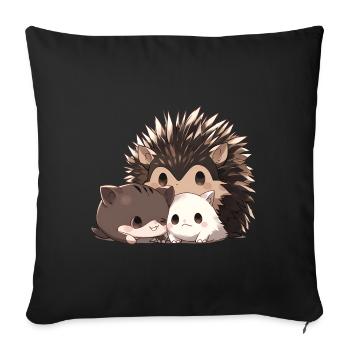Igel mit Katzen - Sofakissenbezug 45 x 45 cm - Schwarz - Vorne
