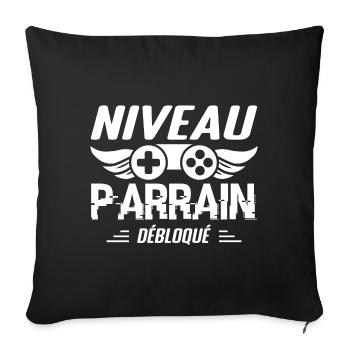 Niveau Parrain Débloqué Annonce Grossesse Cadeau - Housse de coussin décorative 45 x 45 cm - noir - Devant