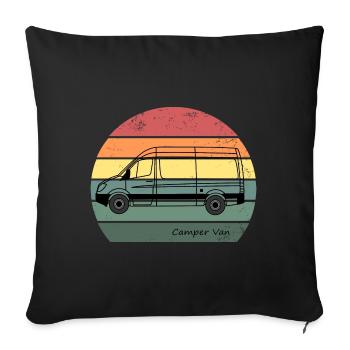 Camper Van, Kastenwagen, Wohnmobil - Sofakissenbezug 45 x 45 cm - Schwarz - Vorne