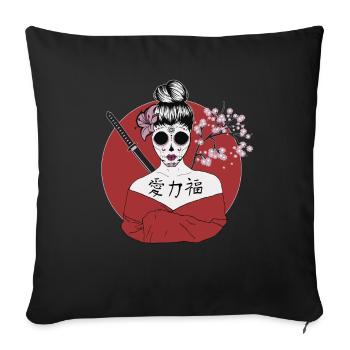 Japanese Geisha Sugar Skull - Sofa pillowcase 17,3'' x 17,3'' (45 x 45 cm) - black - Front