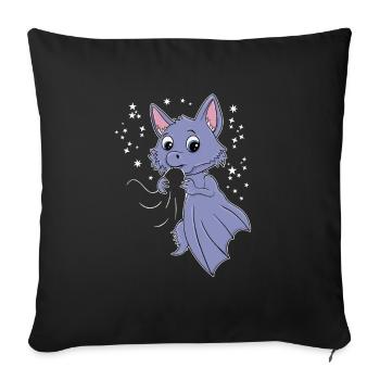 Chauve-souris Kawaii - Housse de coussin décorative 45 x 45 cm - noir - Devant