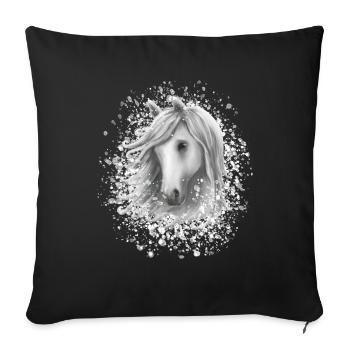Tête de cheval dans la neige - Housse de coussin décorative 45 x 45 cm - noir - Devant
