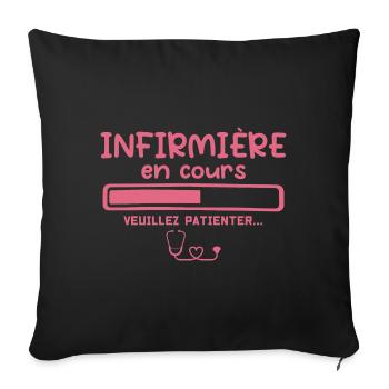 Infirmière humour future infirmière cadeau femme - Housse de coussin décorative 45 x 45 cm - noir - Devant
