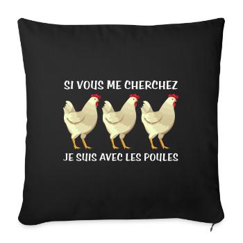 Cadeau agriculteur éleveur de poules - Housse de coussin décorative 45 x 45 cm - noir - Devant