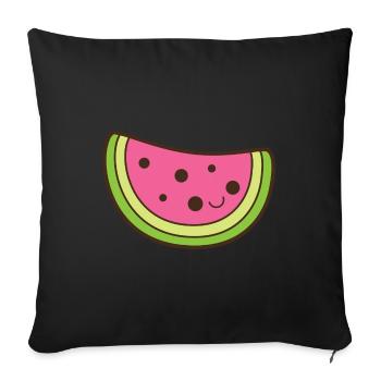 Melon d'eau mignon Smile Kawaii - Housse de coussin décorative 45 x 45 cm - noir - Devant