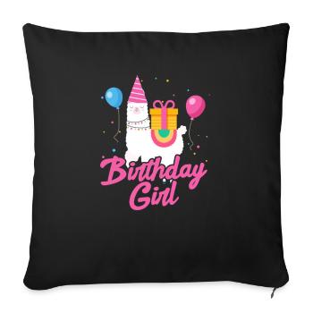Cadeau d'anniversaire de fille de lama de fille d'anniversaire - Housse de coussin décorative 45 x 45 cm - noir - Devant