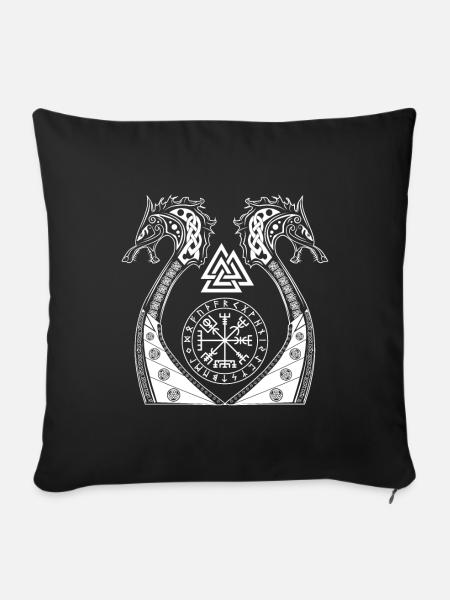 Vikings Vegwisir Wolves Odins Vikings Gift - Sofa pillowcase 17,3'' x 17,3'' (45 x 45 cm) - black