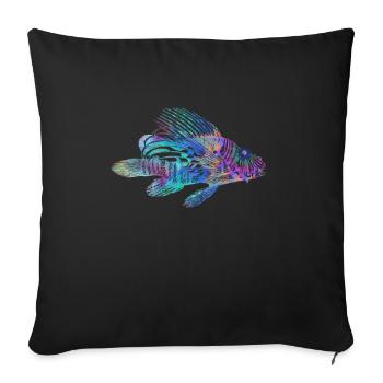 Poisson-lion psychédélique Trippy Océan Mer surréaliste - Housse de coussin décorative 45 x 45 cm - noir - Devant