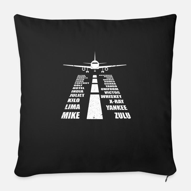 Pilot Alphabet Flug Flugzeug Fliegen Geschenk - Sofakissenbezug 45 x 45 cm - Schwarz