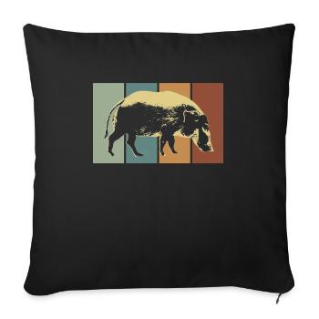 Sanglier cochon brosse rétro - Housse de coussin décorative 45 x 45 cm - noir - Devant