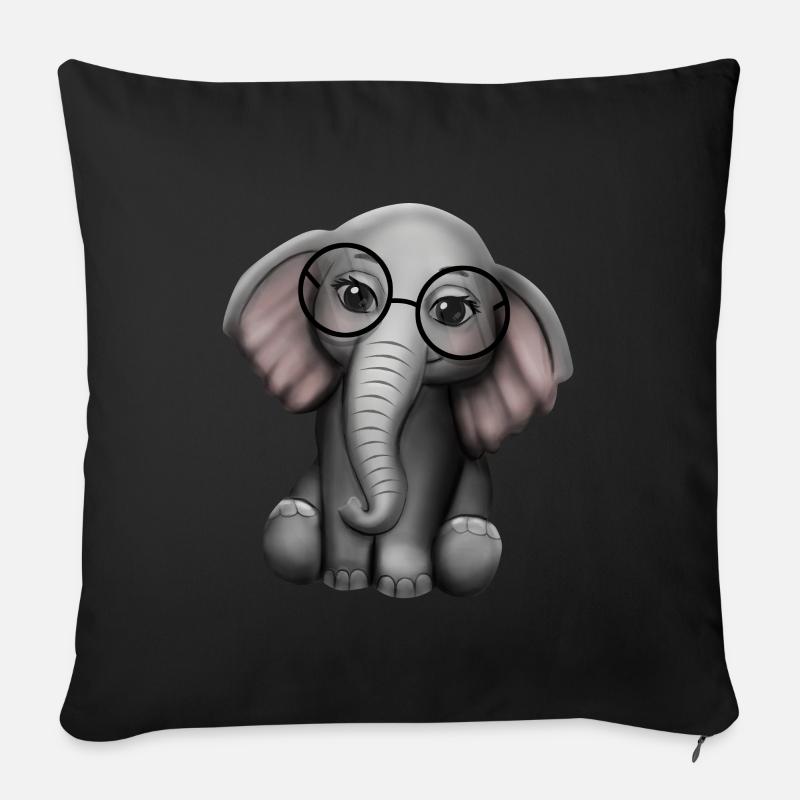 Éléphant lunettes éléphant - Housse de coussin décorative 45 x 45 cm - noir