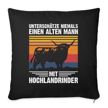 Old man | Highland Beef Retro Style - Sofa pillowcase 17,3'' x 17,3'' (45 x 45 cm) - black - Front