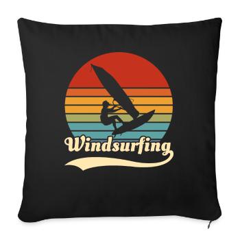 Planche à voile Rétro Vintage - Housse de coussin décorative 45 x 45 cm - noir - Devant