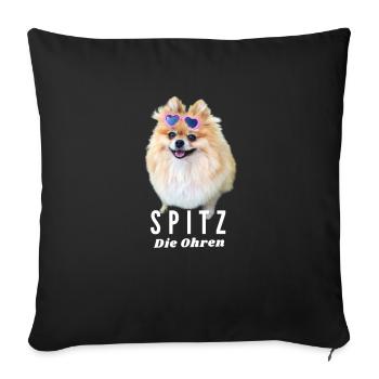 Lustiger Zwerg Spitz Hund Geschenke Süßer kleiner - Sofakissenbezug 45 x 45 cm - Schwarz - Vorne