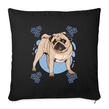 Mops Pug Blue Design - Sofakissenbezug 45 x 45 cm - Schwarz - Vorne