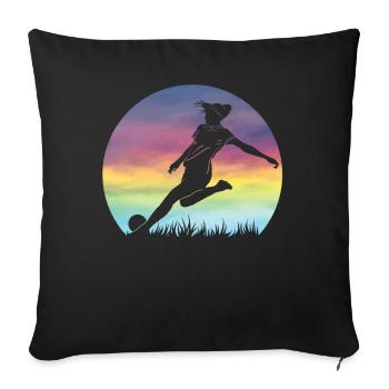 Women's Soccer Silhouette Colorful Retro Sunset - Sofa pillowcase 17,3'' x 17,3'' (45 x 45 cm) - black - Front
