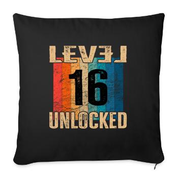 Anniversaire Joyeux anniversaire Niveau débloqué 16 ans - Housse de coussin décorative 45 x 45 cm - noir - Devant