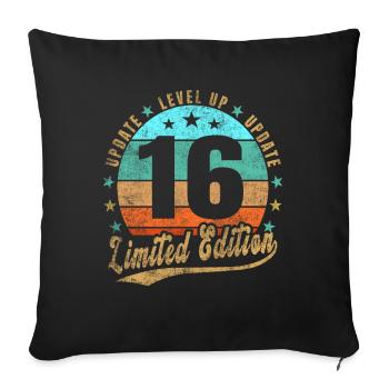 Mise à jour Level Up 16 Ans Édition Limitée Rétro - Housse de coussin décorative 45 x 45 cm - noir - Devant