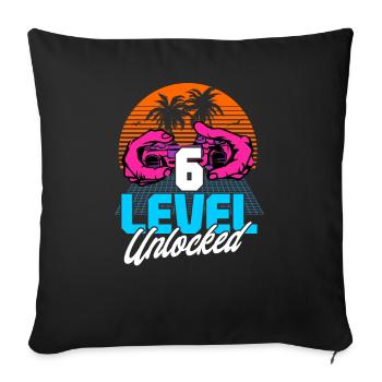 Niveau 6 Débloqué 6ème anniversaire Gamer 80s rétro - Housse de coussin décorative 45 x 45 cm - noir - Devant